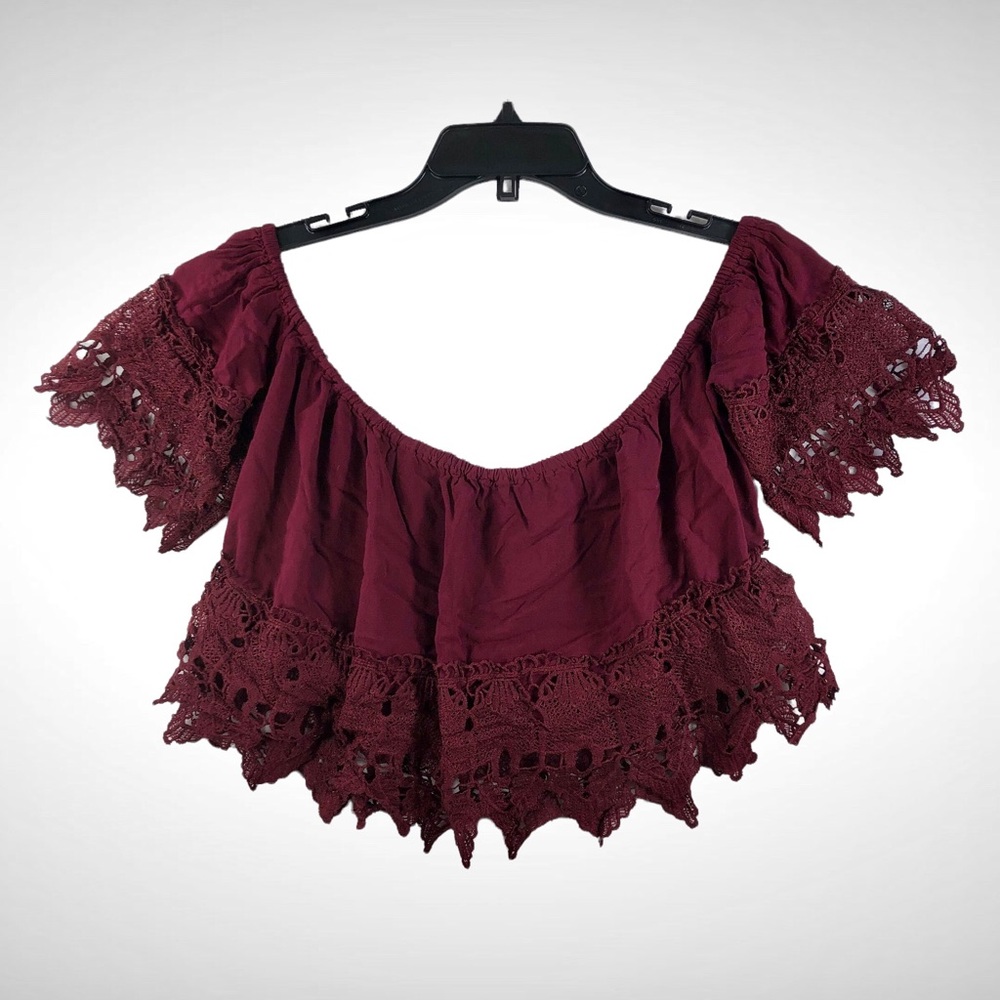 Agaci Lace Off The Shoulder Burgundy Top Sz M